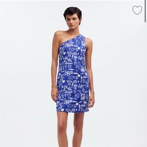 Madewell Blue and White Asymmetrical Cocktail Dress